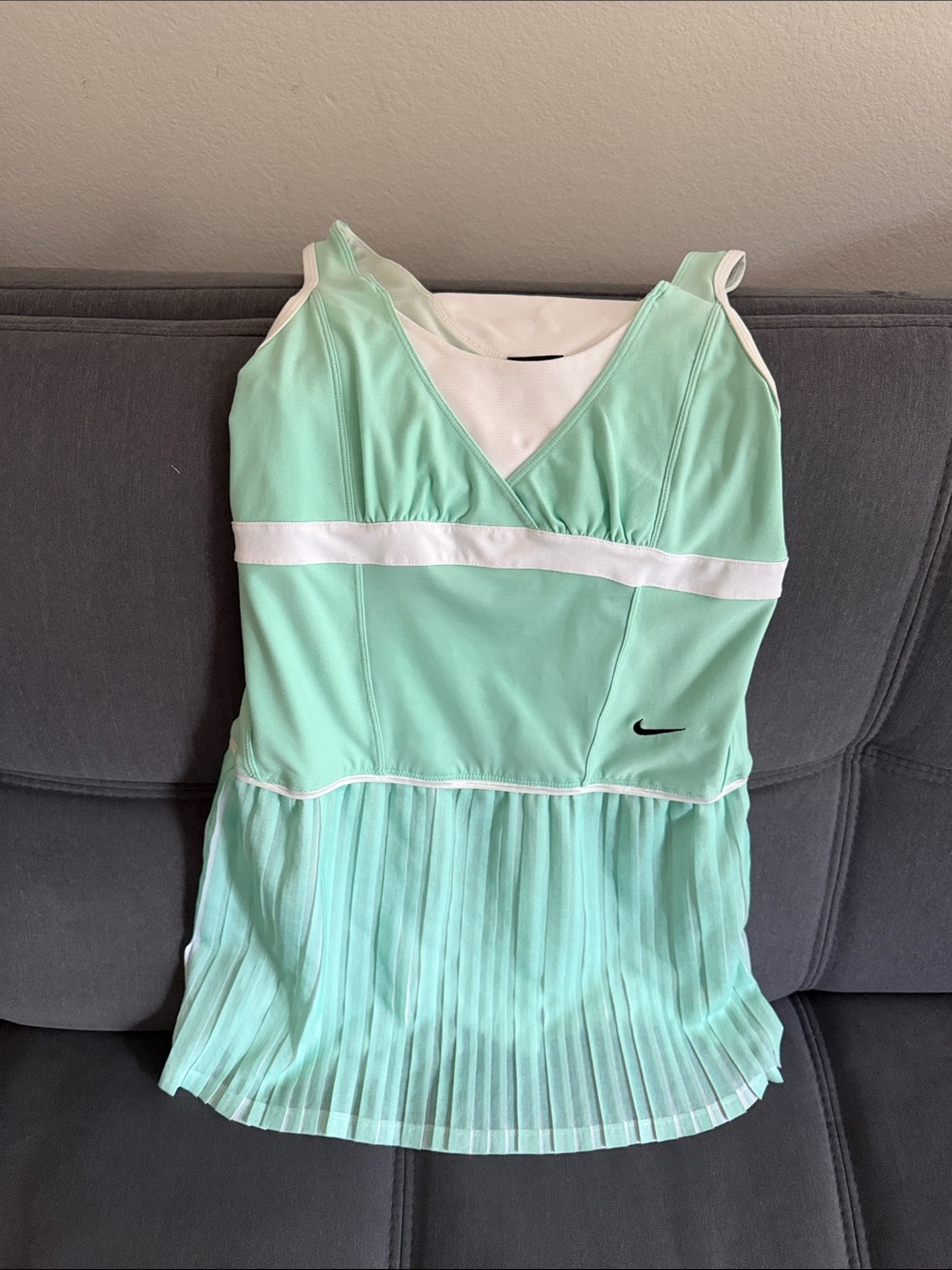 Nike Mint Green Pleated Tennis Dress with White Trim